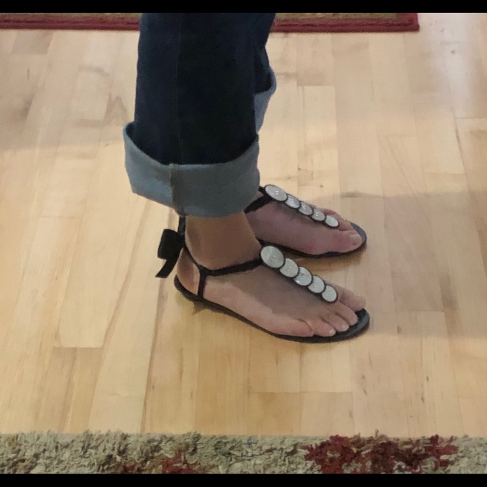 PREOWNED Rene Caovilla Flat Sandals Black Satin - Picture 9 of 16